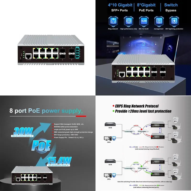 Sfp+ 10G Managed Switch 8 Port - 8-portowy przemysłowy switch PoE z funkcją